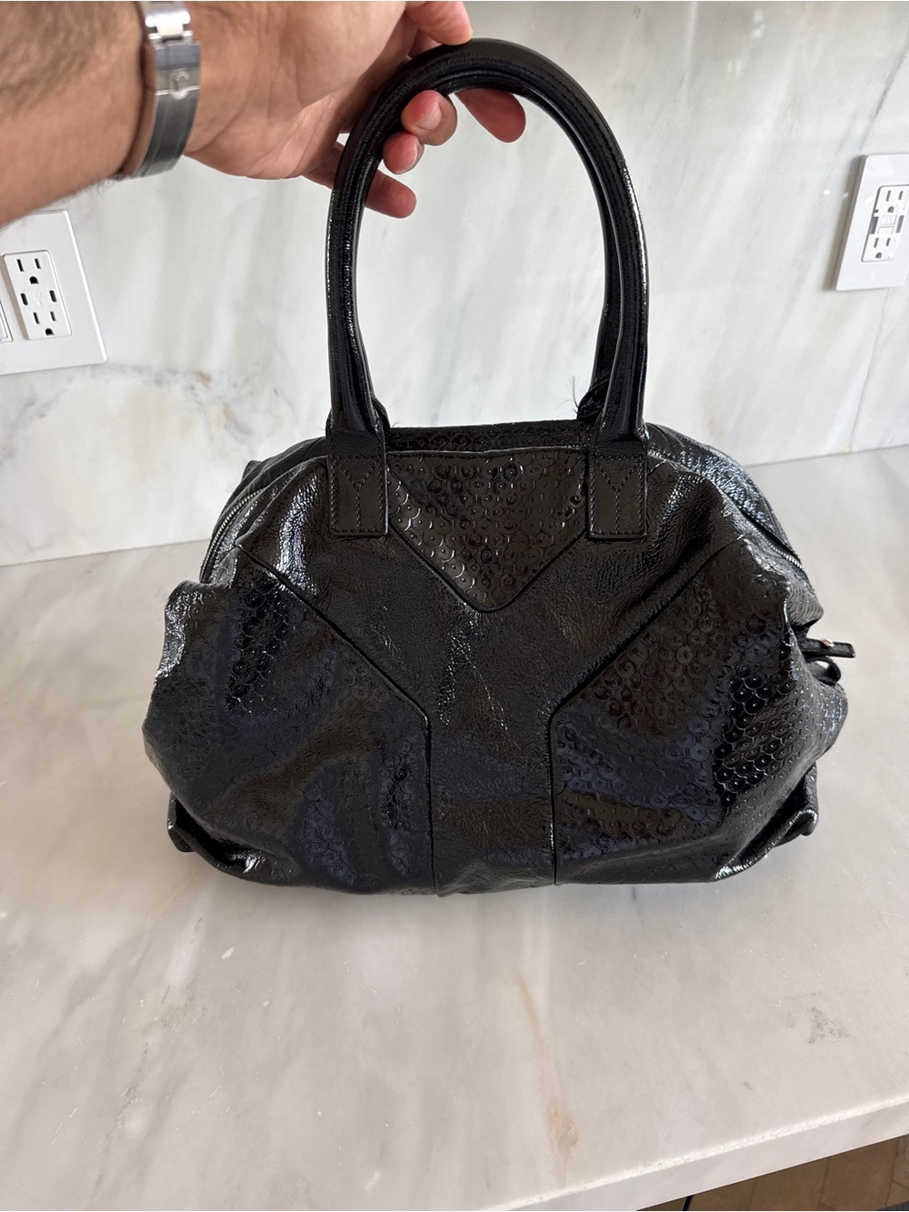Black Patent Leather Tote Handbag